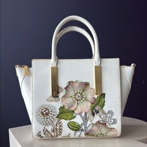 Ted Baker London White and Green Satchel with Gold Accents